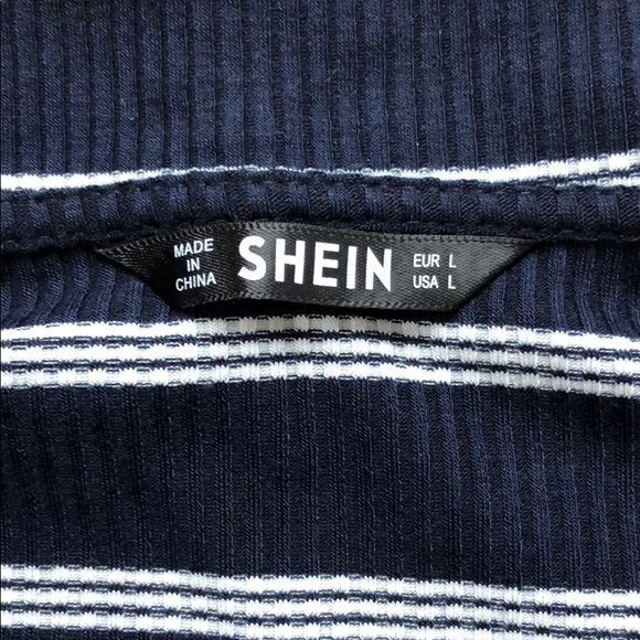 Navy Blue and White Striped Cropped Shirt - Picture 2 of 3